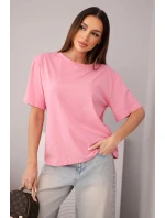 Dámska bavlnená základná blúzka s krátkymi rukávmi svetlo ružová
