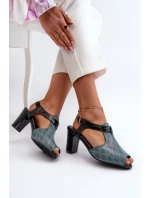 Sandały Damskie Na Słupku Z Eko Skóry Turkusowe Queenmarie