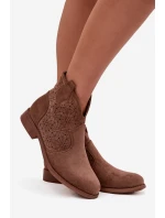 Botki Damskie Na Płaskim Obcasie S.Barski HY52-532 Brązowe