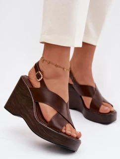 Dámské sandály z eko kůže na platformě Čokoládové Janivra