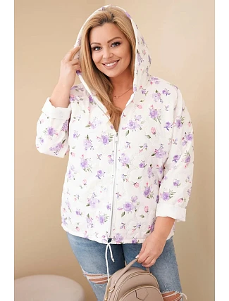 Dámske Plus veľkosť jarná bunda s malým kvetinovým vzorom fialová