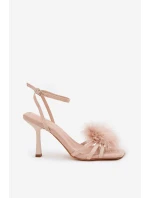 Sandały Damskie Na Szpilce Z Piórami Beżowe Xaliope