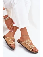 Szydełkowe Klapki Damskie Ze Złotymi Klamrami Camel Fenira