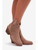 Dámske perforované kovbojské čižmy na podpätku S.Barski HY61-8012 Beige Dámske perforované kovbojské čižmy na podpätku S.Barski HY61-8012 Beige
