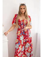 Viskózové šaty s volánovým výstrihom 29475 červená - Kesi