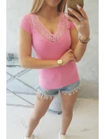 Blúzka s čipkovým výstrihom svetlo ružová Blúzka s čipkovým výstrihom svetlo ružová