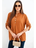 Blúzka s dlhším zadným dielom tmavá ťava