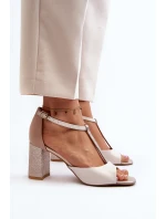 Skórzane Sandały Na Słupku Laura Messi 2759 Beżowe