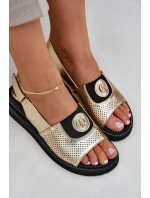 Sandały Damskie Na Koturnie Złote Isnnoria
