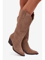 Skórzane Zamszowe Kozaki Kowbojki Damskie Ocieplane Khaki Urselle