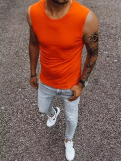 Pánske tričko bez rukávov s oranžovou potlačou FashionStreet RX4919