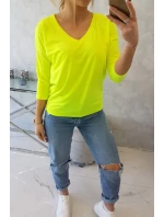 Blúzka s výstrihom do V žltá neónová