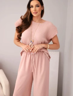 Viskózna blúzka + plisované nohavice tmavá púdrovo ružová