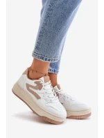 Damskie Sneakersy Z Eko Skóry Na Platformie Biało-Beżowe Henizore
