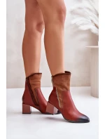 Ocieplane Botki Damskie Na Obcasie Słupku Brązowe Relabina