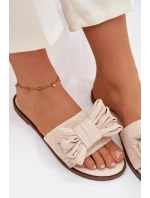 Dámské pantofle na ploché podešvi s mašlí Béžové Amivelle