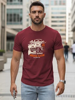 Pánske bavlnené tričko VINTAGE CAR s potlačou FashionStreet bordová NX5082R