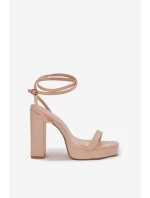 Sandały Damskie Na Słupku Z Paseczkiem Beżowe Fevenne