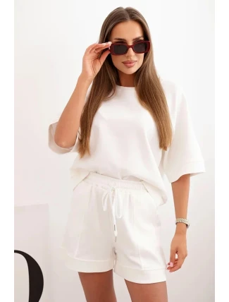 Dámsky maslový set s blúzkou s krátkym rukávom a šortkami s gumičkou ecru