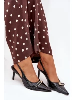 Lakierowane Czółenka Na Szpilce Ze Złotą Klamrą Czarne Vivae