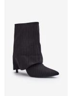 Botki Damskie W Paski Na Szpilce Z Wywiniętą Cholewką I Noskami W Szpic Czarne Naritua