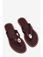 Dámské ploché žabky s zlatým detailem čokoládové Tella