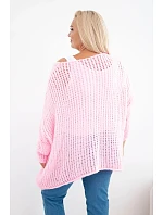Dámsky priesvitný sveter oversize s výstrihom do V a predĺženou zadnou časťou, cukrovoružová Dámsky priesvitný sveter oversize s výstrihom do V a predĺženou zadnou časťou, cukrovoružová