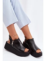 Zazoo 1792 Kožené sandály na platformě Černé