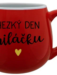 HAPPY BABY DAY - červený keramický hrnček 300 ml