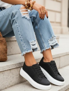 Čierne dámske tenisky na hrubej podrážke zo základnej ekokože ZY1371