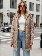 Dlhá dámska prešívaná bunda s kapucňou, béžová, FashionStreet TY5810 Dlhá dámska prešívaná bunda s kapucňou, béžová, FashionStreet TY5810