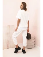 Dámsky maslový set s krátkymi rukávmi a nohavicami v odtieni ecru