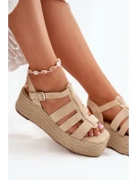 Sandały Damskie Z Paskami I Plecionką Beżowe Pardauss