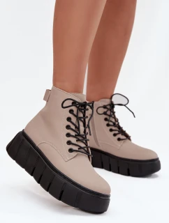 Skórzane Ocieplane Botki Damskie Na Platformie Vinceza 66803 Beżowe