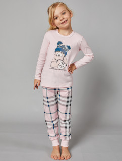 Dievčenské pyžamo Bora, dlhý rukáv, dlhé nohavice - ružová/potlač
