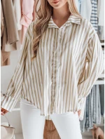 Dámske nadrozmerné tričko s predĺženým zadným dielom SAMONE v béžovej farbe s bielymi pruhmi FashionStreet DY0463 Dámske nadrozmerné tričko s predĺženým zadným dielom SAMONE v béžovej farbe s bielymi pruhmi FashionStreet DY0463