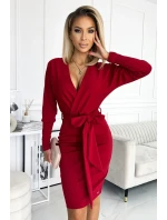CELIA - Dámske preložené obálkové šaty vo vínovej bordovej farbe s výstrihom na chrbte 401-1 CELIA - Dámske preložené obálkové šaty vo vínovej bordovej farbe s výstrihom na chrbte 401-1
