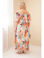Dámske plus size šaty s volánom a odhalenými ramenami, s elastickým pásom maxi mint