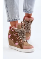 Damskie Sneakersy Na Koturnie Różowe Leoppa