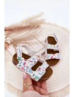 Dziecięce Sandałki Na Korkowej Podeszwie Z Klamrami Owoce Białe Thessa