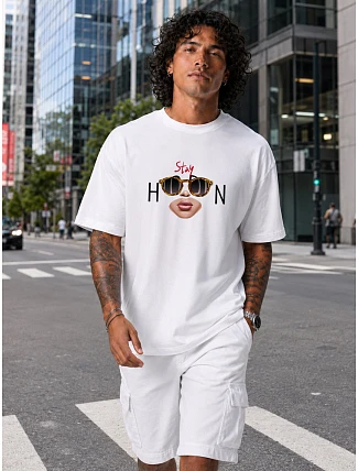 Pánske bavlnené tričko oversize s potlačou FashionStreet NX1008R Pánske bavlnené tričko oversize s potlačou FashionStreet NX1008R
