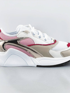 Ružové šnurovacie sneakersy s farebnými vsadkami (6346)