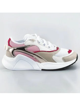 Ružové šnurovacie sneakersy s farebnými vsadkami (6346)