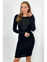 Pletené šaty so zlatým zirkónovým motívom čierne