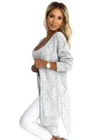 486-1 Cardigan - kardigán s predĺženým chrbtom s diamantmi - GREY
