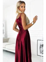 299-13 CHIARA elegantné maxi dlhé saténové šaty bez ramienok - BROAD 299-13 CHIARA elegantné maxi dlhé saténové šaty bez ramienok - BROAD