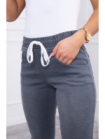 Džínsové nohavice so šnúrkou v páse v grafitovej farbe