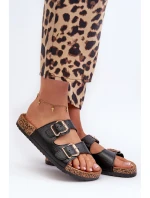 Klapki Damskie Z Klamrami Czarne Fronila