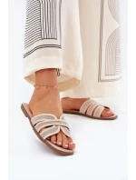 Klasyczne Klapki Damskie Płaskie Beżowe Scazze