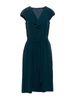 S411 Šaty bez rukávov s volánovým výstrihom - zelené